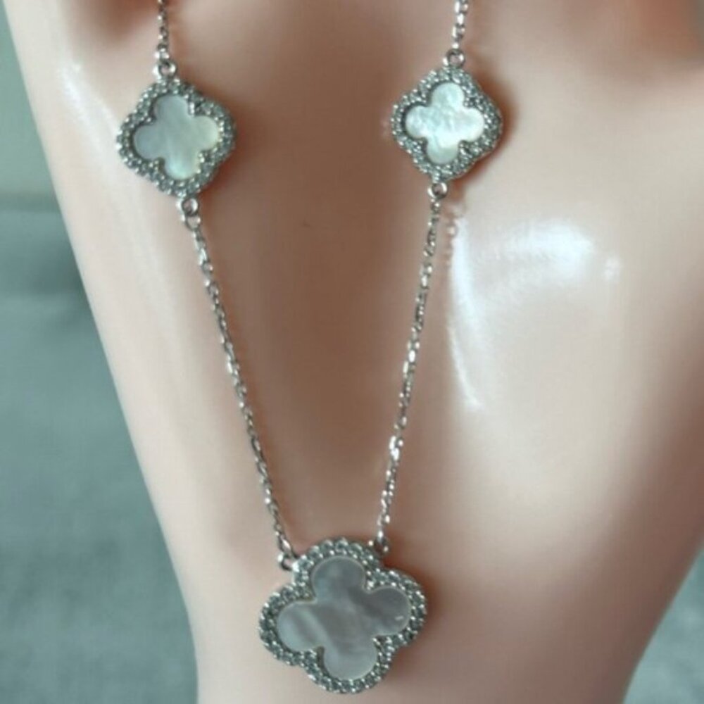 Rachel Zoe Sterling Silver 925 Necklace W 3 Mother Of Pearl Clovers - Picture 14 of 16
